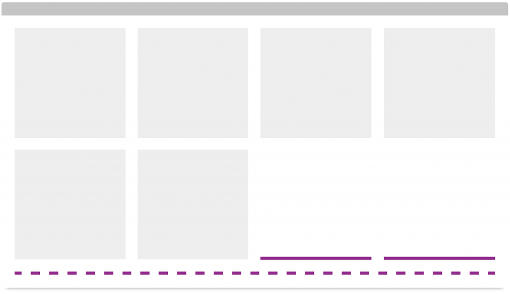 Fig. 6. "Placeholder" elements. This four-column grid requires two placeholders (shown in solid purple), to ensure margins are calculated correctly.